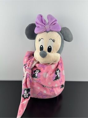 Disney Minnie Mouse in Swaddle Lovey Figaro Blanket 12" Pink Plush Comforter